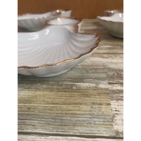 4 X Vintage Arnart 5th Ave Shell Seafood Plates w/ Sauce Cup – Hand Painted MCM - Picture 11 of 13